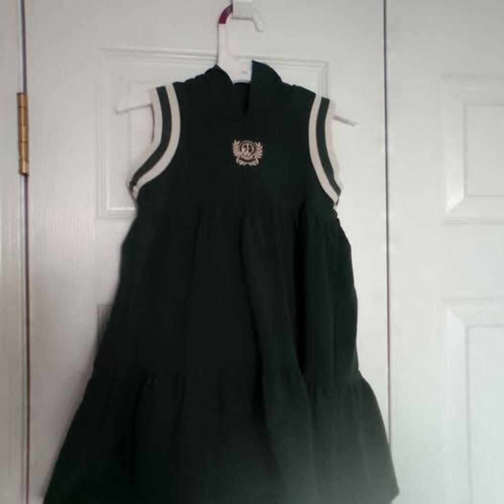 Toddler 3T hooded dress with green peace sign. Used, good condition.
